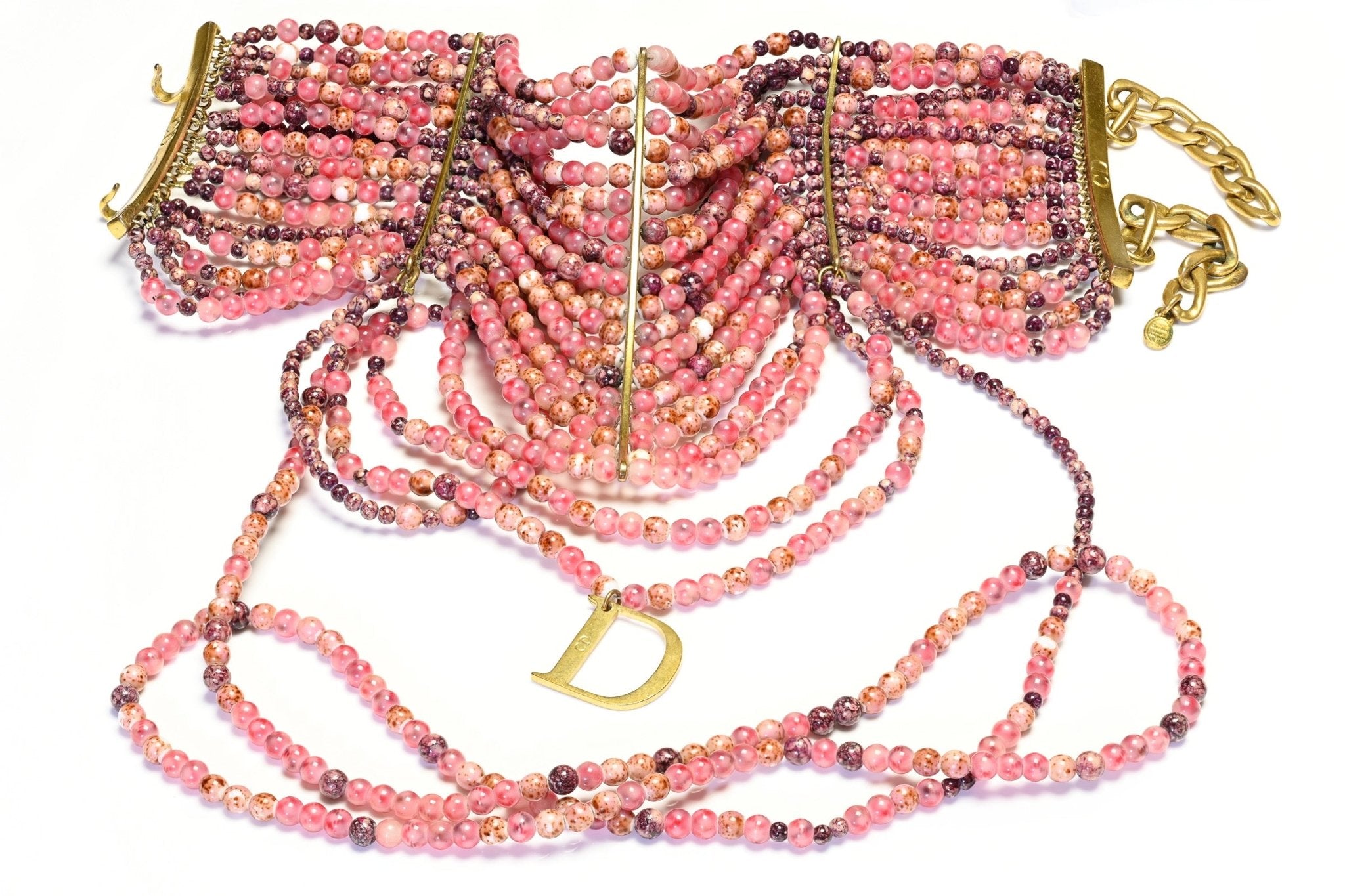 Christian Dior Couture 1998 Galliano Pink Glass Beads Masai Choker Necklace - DSF Antique Jewelry