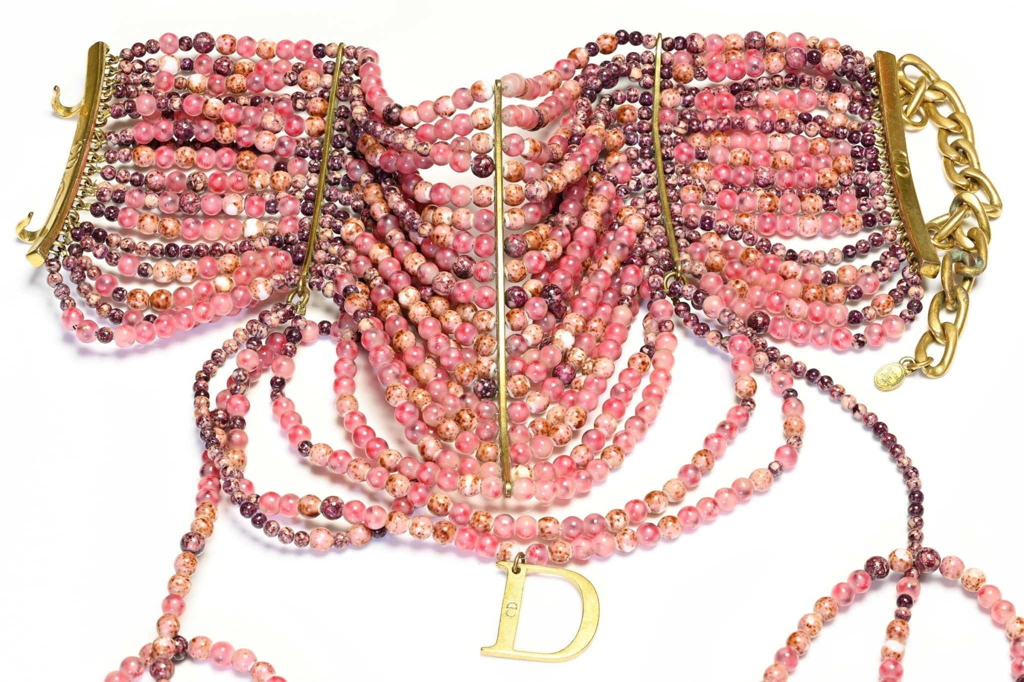 Christian Dior Couture 1998 Galliano Pink Glass Beads Masai Choker Necklace - DSF Antique Jewelry