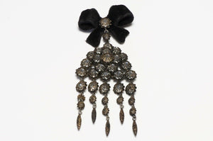 Christian Dior Francis Winter 1950’s Black Velvet Bow Crystal Brooch