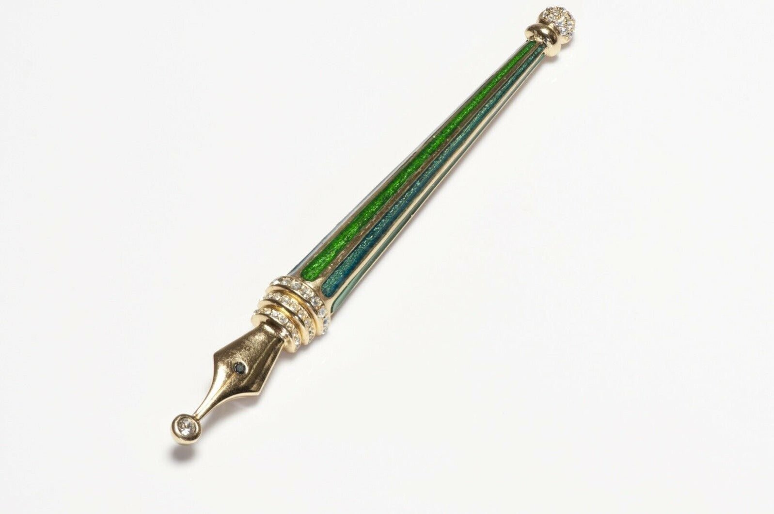 Christian Dior Green Blue Enamel Fountain Pen Brooch