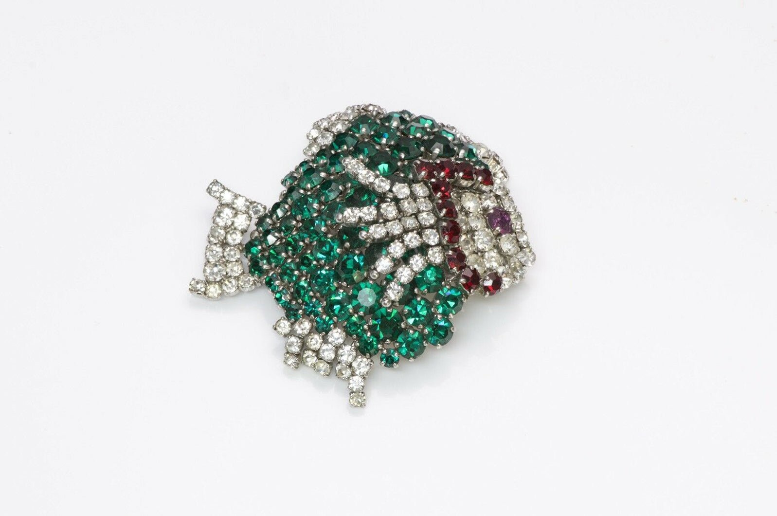 Christian Dior Henkel and Grosse 1961 Green Crystal Fish Brooch - DSF Antique Jewelry