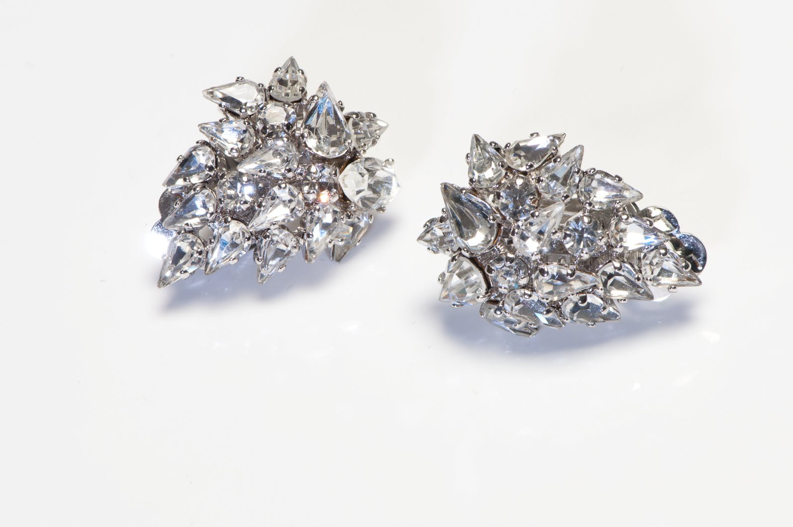 Christian Dior Henkel and Grosse 1970’s Rhodium Plated Crystal Leaf Earrings