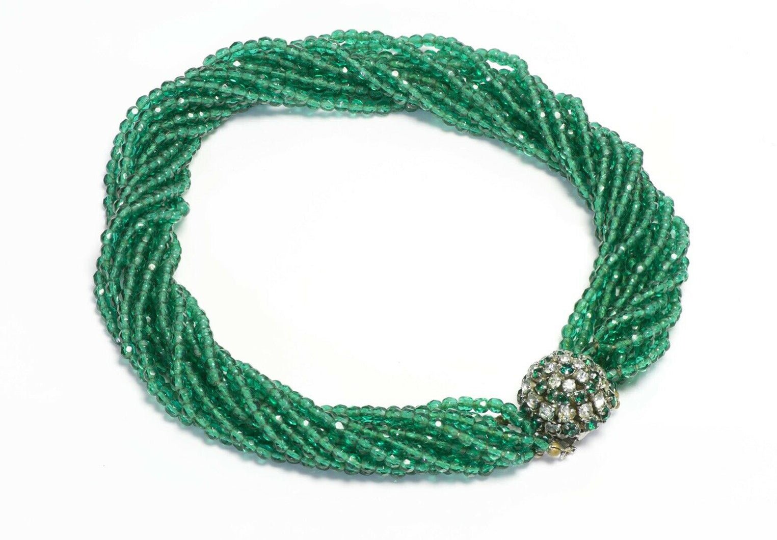 Christian DIOR Henkel & Grosse 1964 Green Glass Beads Multi Strand Necklace