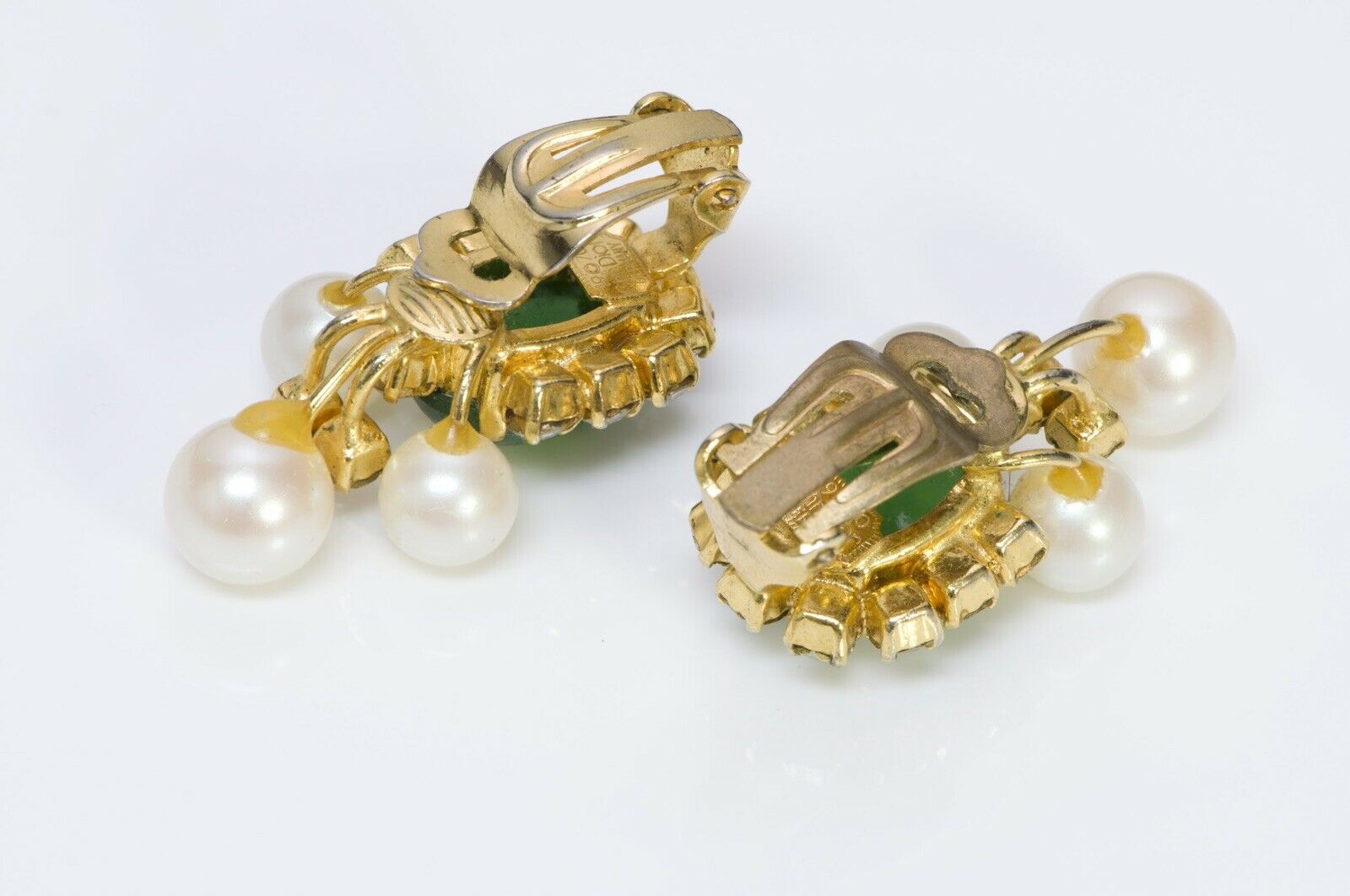 Christian Dior Henkel & Grosse 1970 Green Cabochon Glass Pearl Earrings