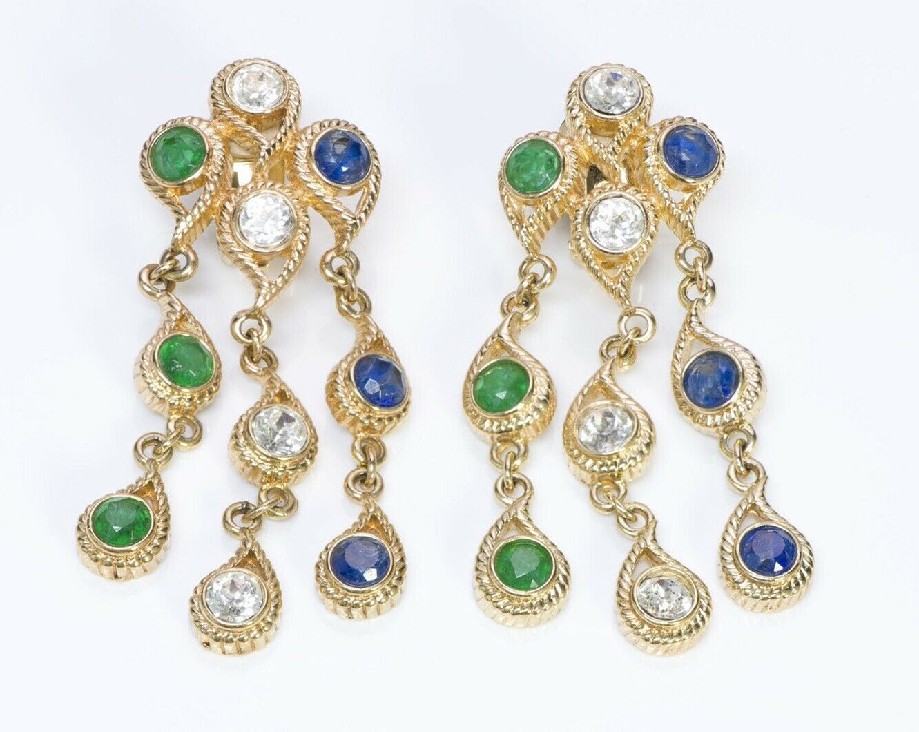 Christian Dior Henkel & Grosse Blue Green Crystal Long Earrings