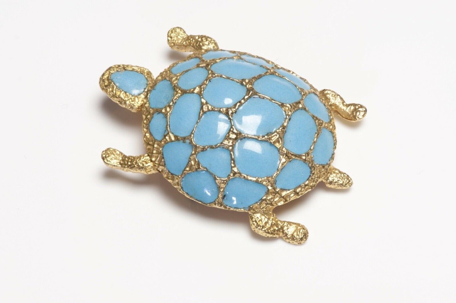 Christian Dior Henkel & Grosse Germany 1967 Blue Enamel Turtle Brooch - DSF Antique Jewelry