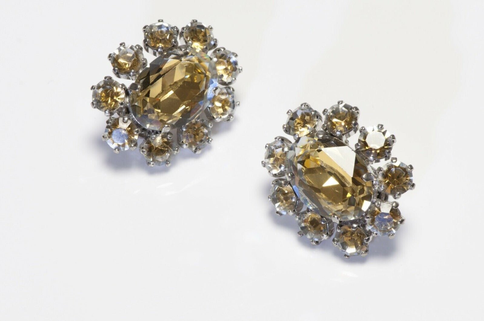 Christian Dior Henkel & Grosse Yellow Crystal Flower Earrings