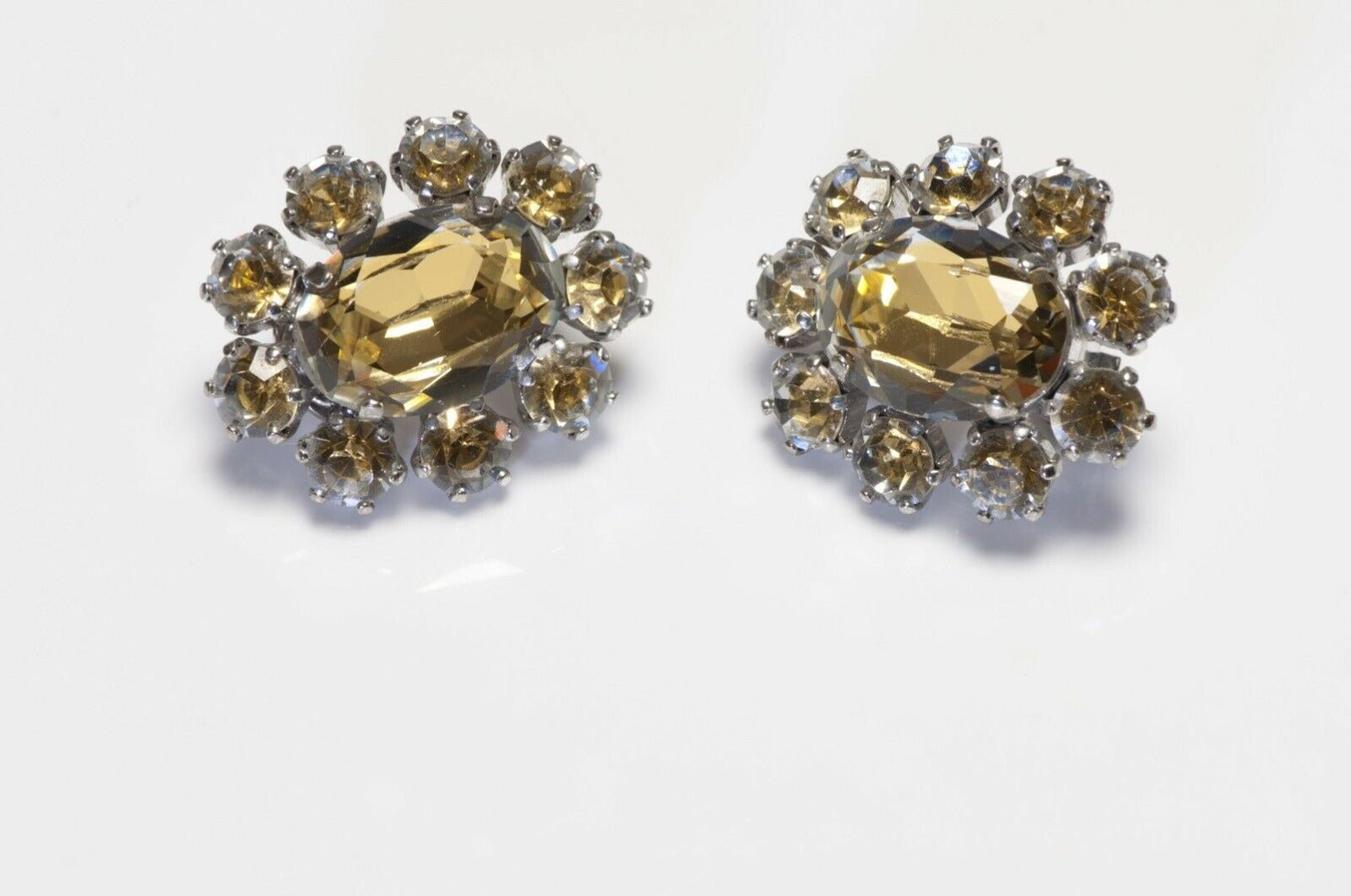 Christian Dior Henkel & Grosse Yellow Crystal Flower Earrings - DSF Antique Jewelry