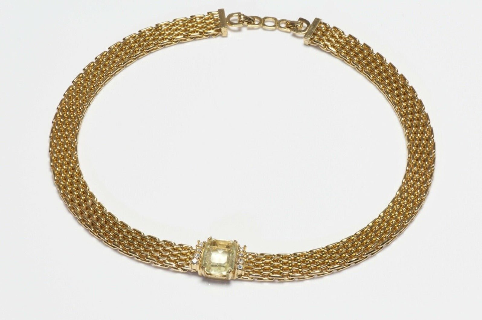 Christian Dior Metal Mesh Yellow Crystal Collar Necklace
