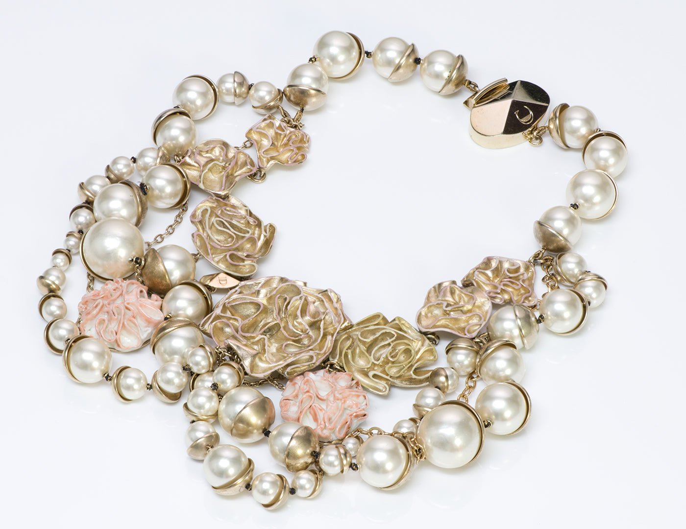 Christian Dior “Mise en Dior” Pearl Enamel Flower Necklace