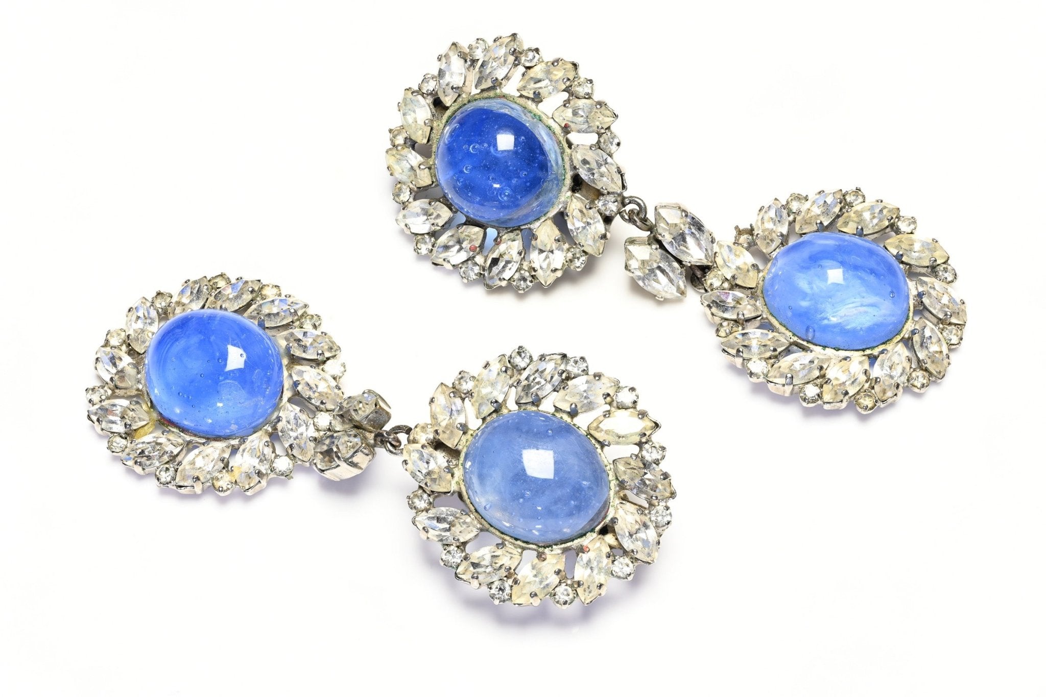Christian Dior Paris 1950's Haute Couture Maison Gripoix Blue Glass Crystal Earrings - DSF Antique Jewelry