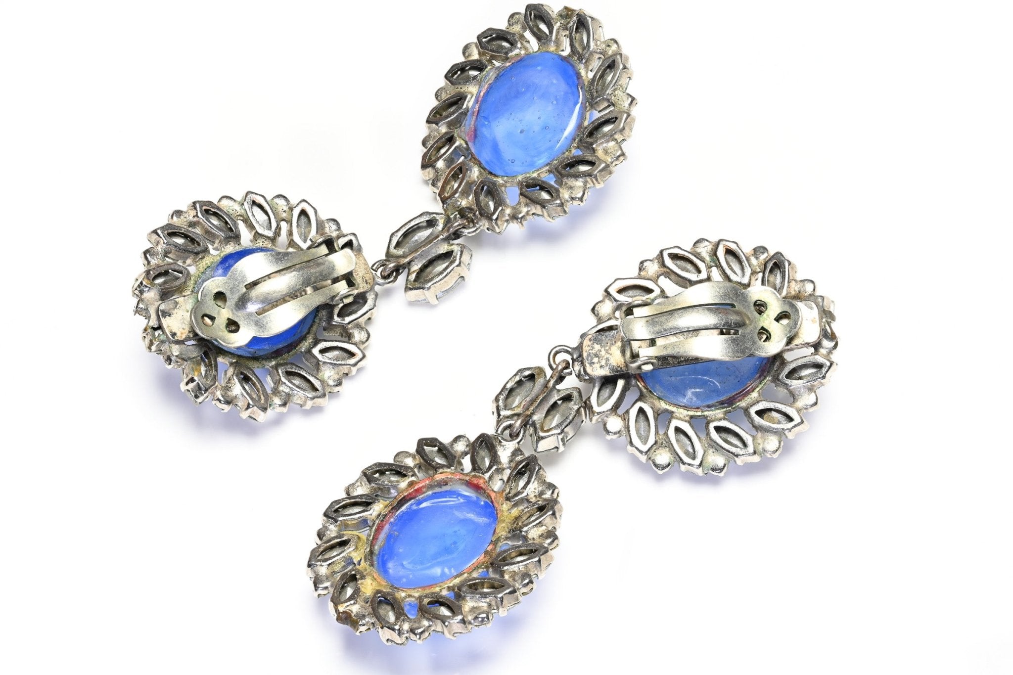 Christian Dior Paris 1950's Haute Couture Maison Gripoix Blue Glass Crystal Earrings - DSF Antique Jewelry
