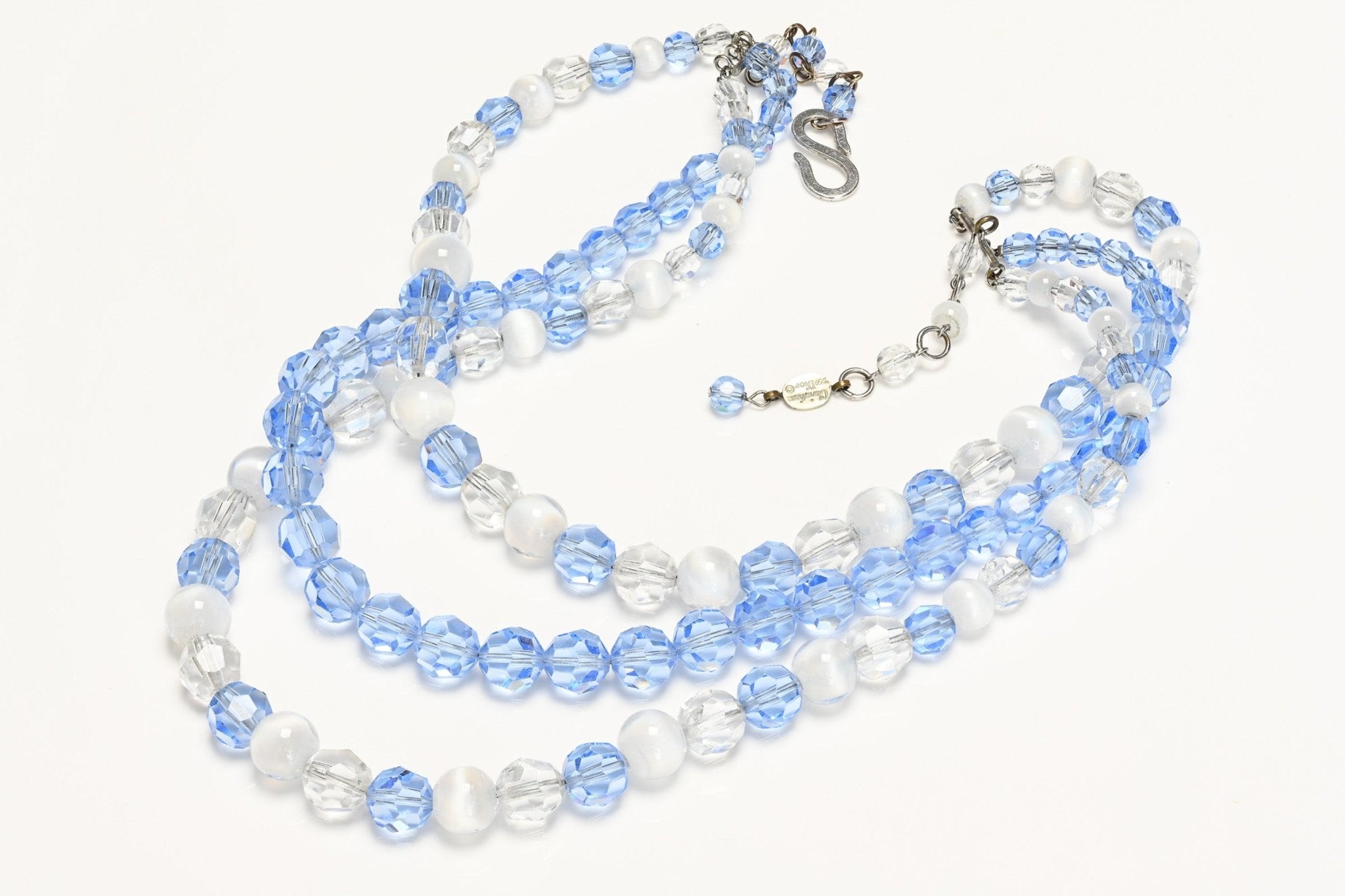 Christian Dior Paris 1959 Yves Saint Laurent Blue Crystal Clear Glass Collar Necklace