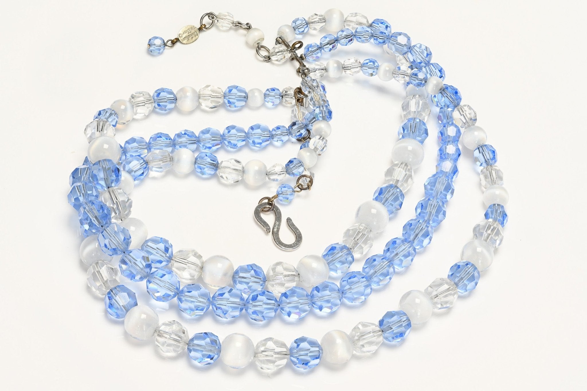 Christian Dior Paris 1959 Yves Saint Laurent Blue Crystal Clear Glass Collar Necklace