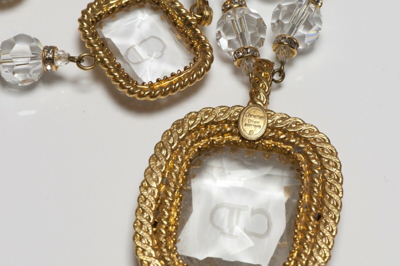 Christian Dior Paris Boutique Logo Crystal Chain Necklace