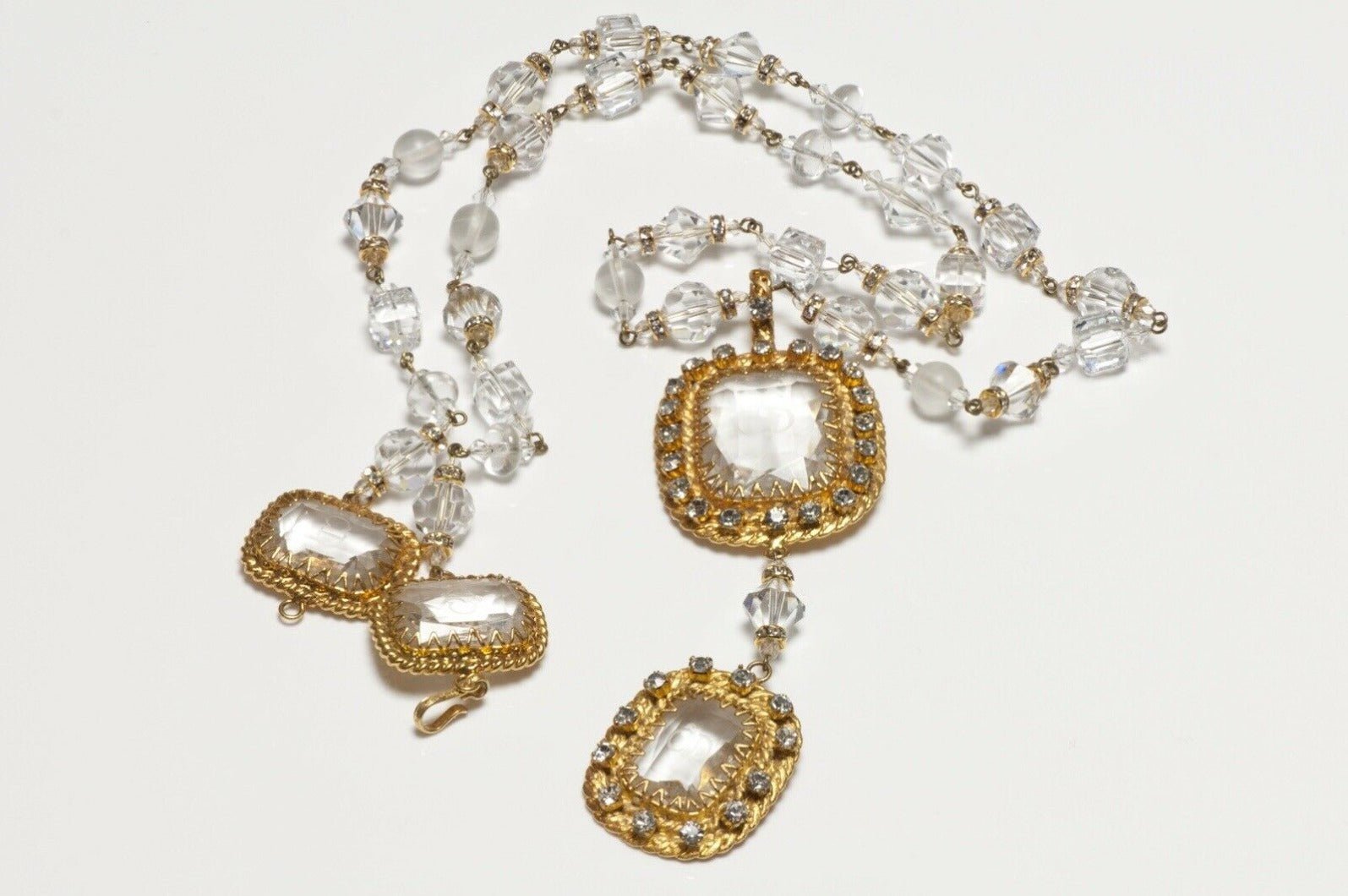 Christian Dior Paris Boutique Logo Crystal Chain Necklace