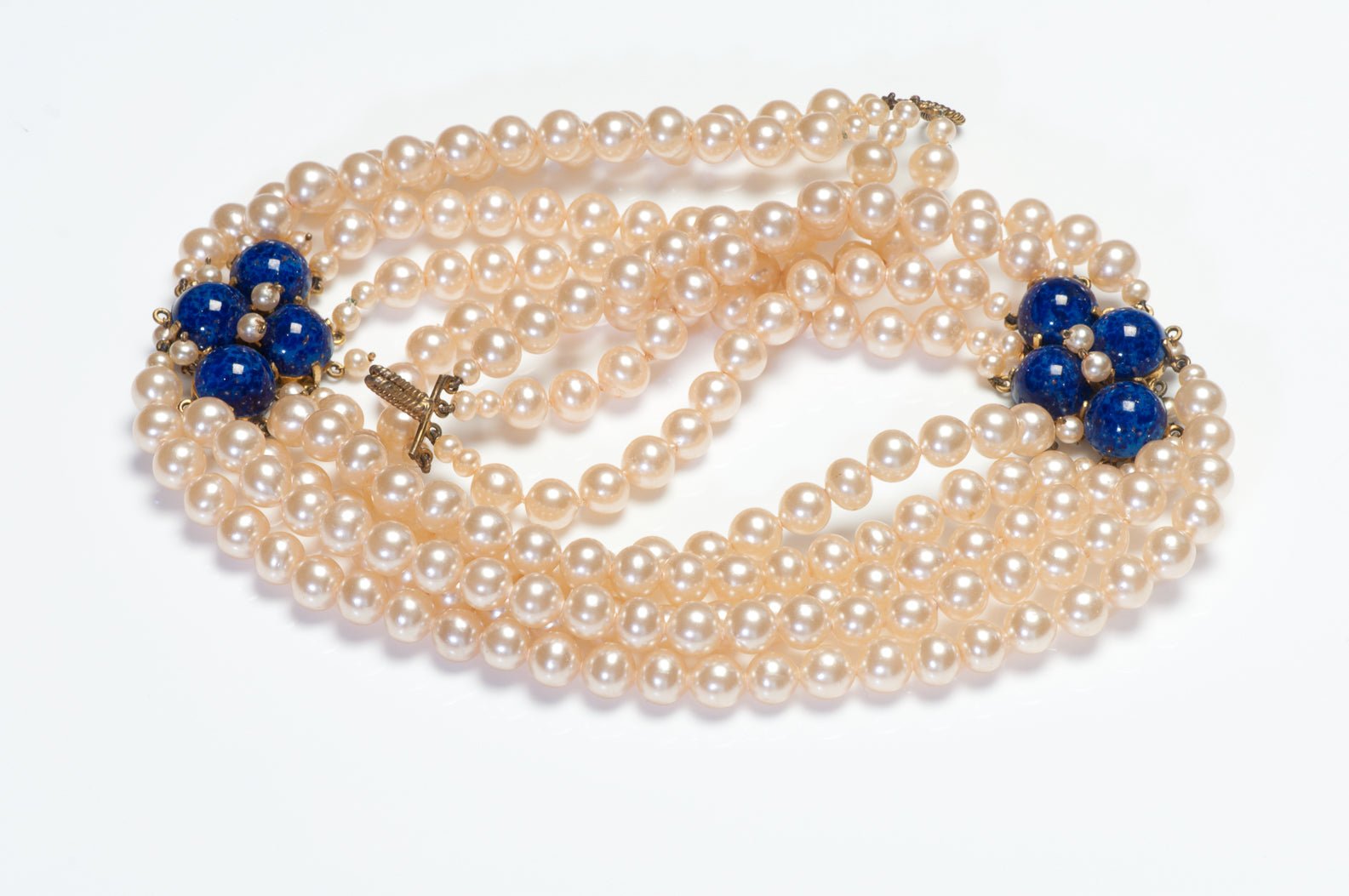 Christian Dior Paris Couture 1950's Blue Cabochon Glass Pearl Collar Necklace