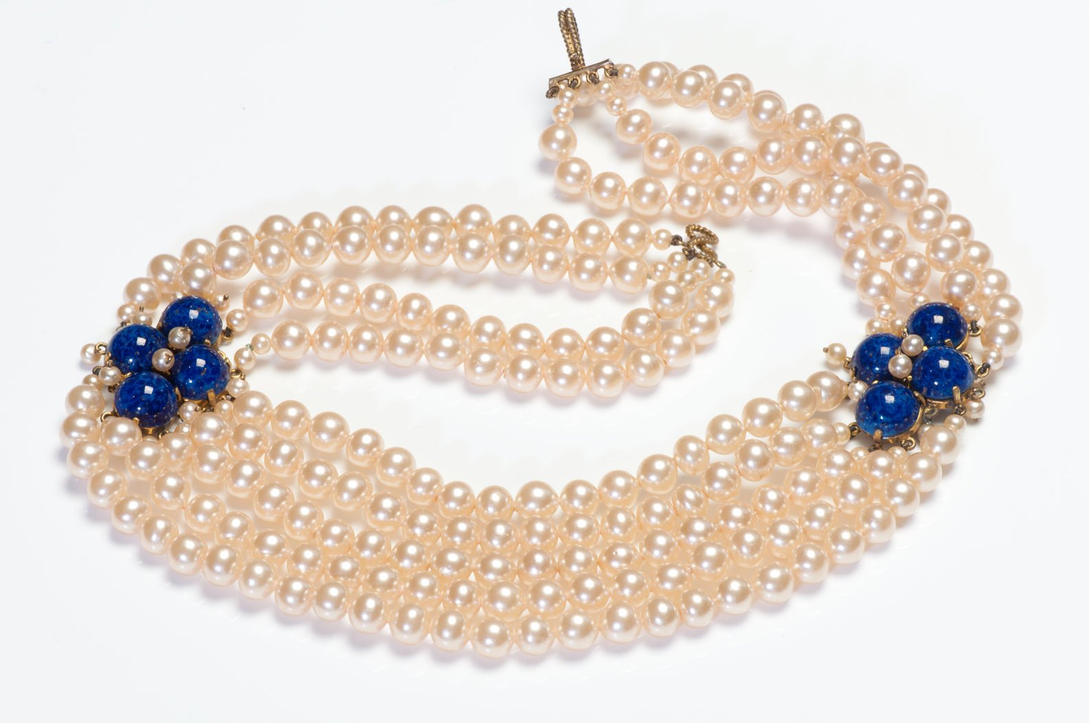 Christian Dior Paris Couture 1950's Blue Cabochon Glass Pearl Collar Necklace - DSF Antique Jewelry