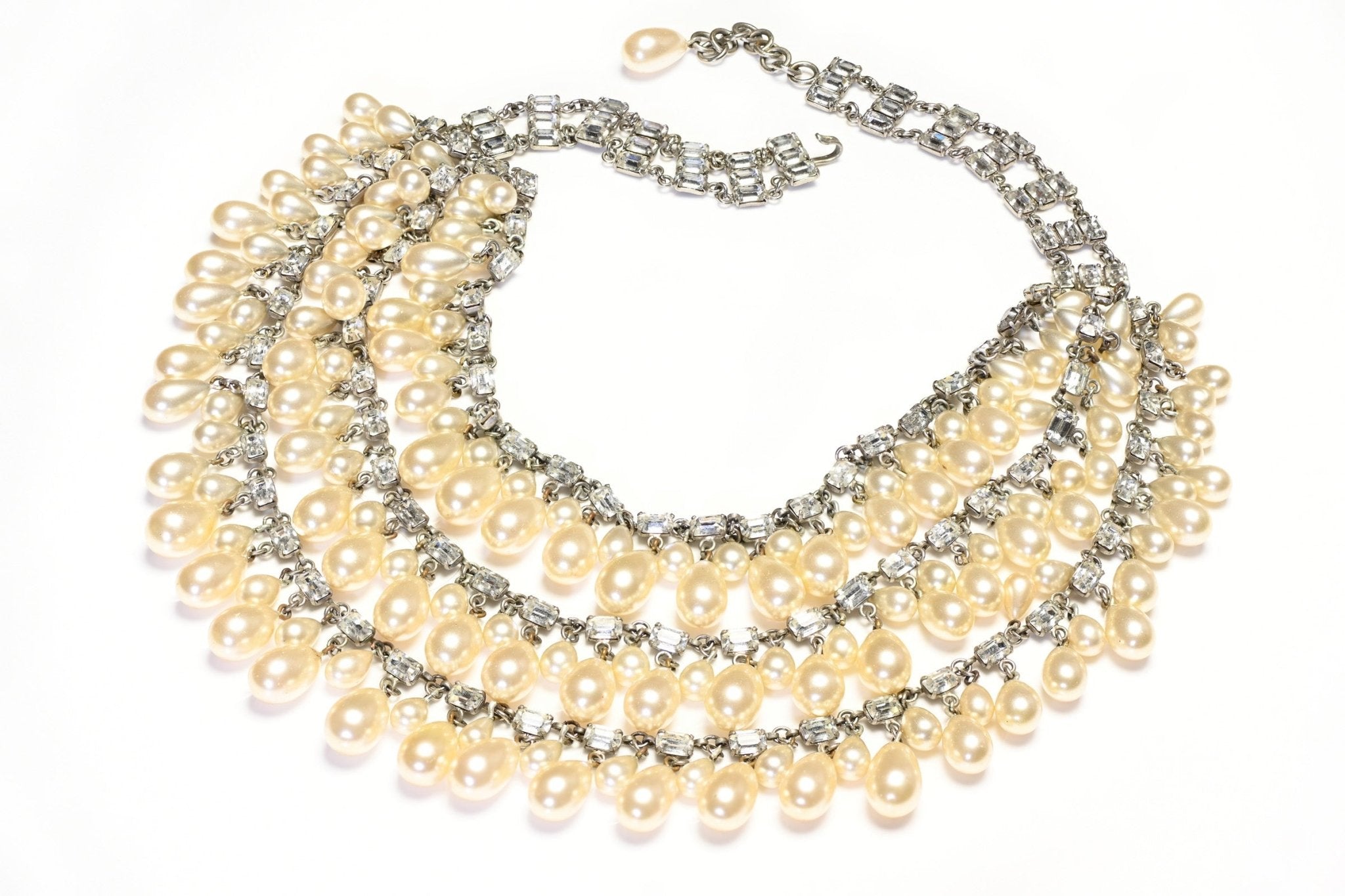 Christian Dior Paris Couture 1950's Roger Jean-Pierre Pearl Crystal Collar Necklace