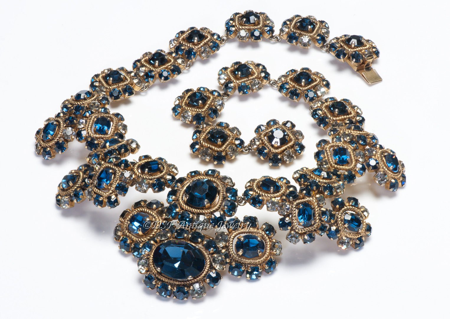 Christian Dior Paris Couture 1964 Henkel & Grosse Blue Crystal Collar Necklace - DSF Antique Jewelry