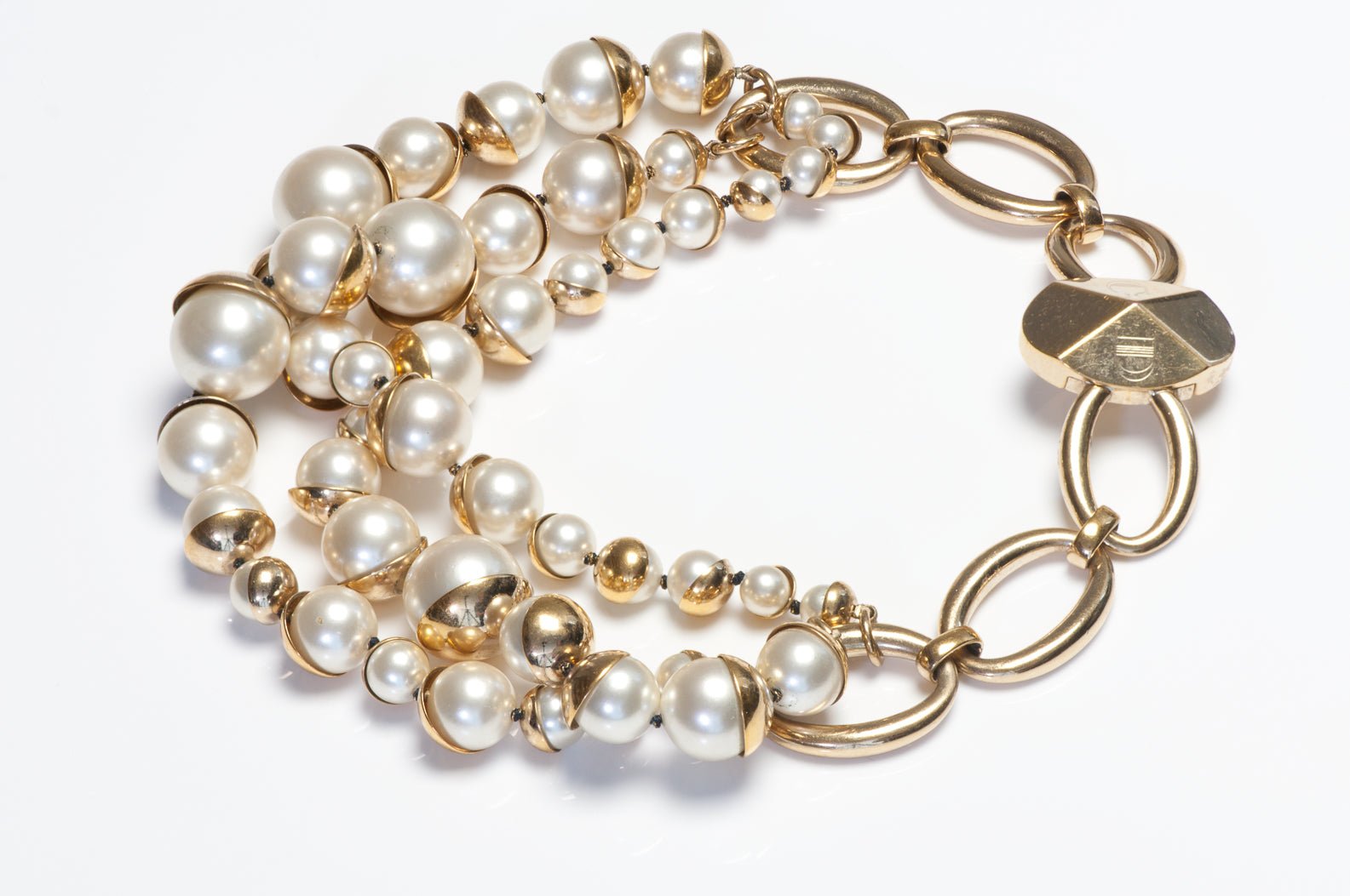 Christian Dior Paris Mise En Dior Gold Plated Pearl Collar Necklace