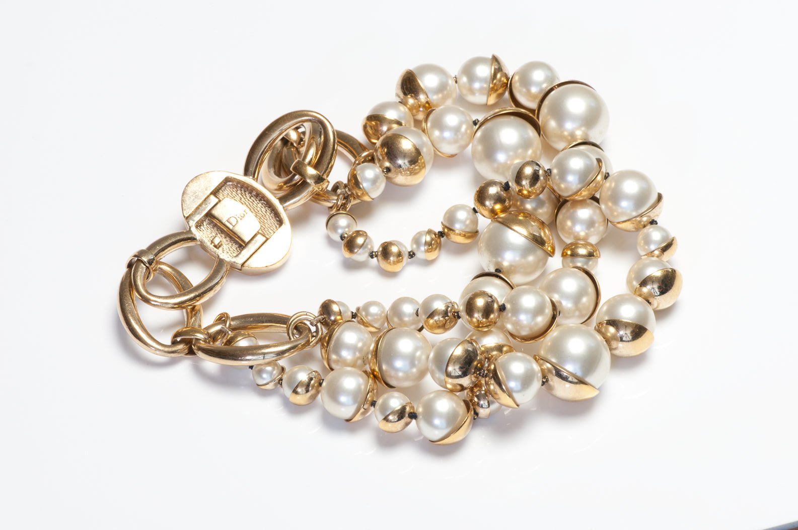 Christian Dior Paris Mise En Dior Gold Plated Pearl Collar Necklace