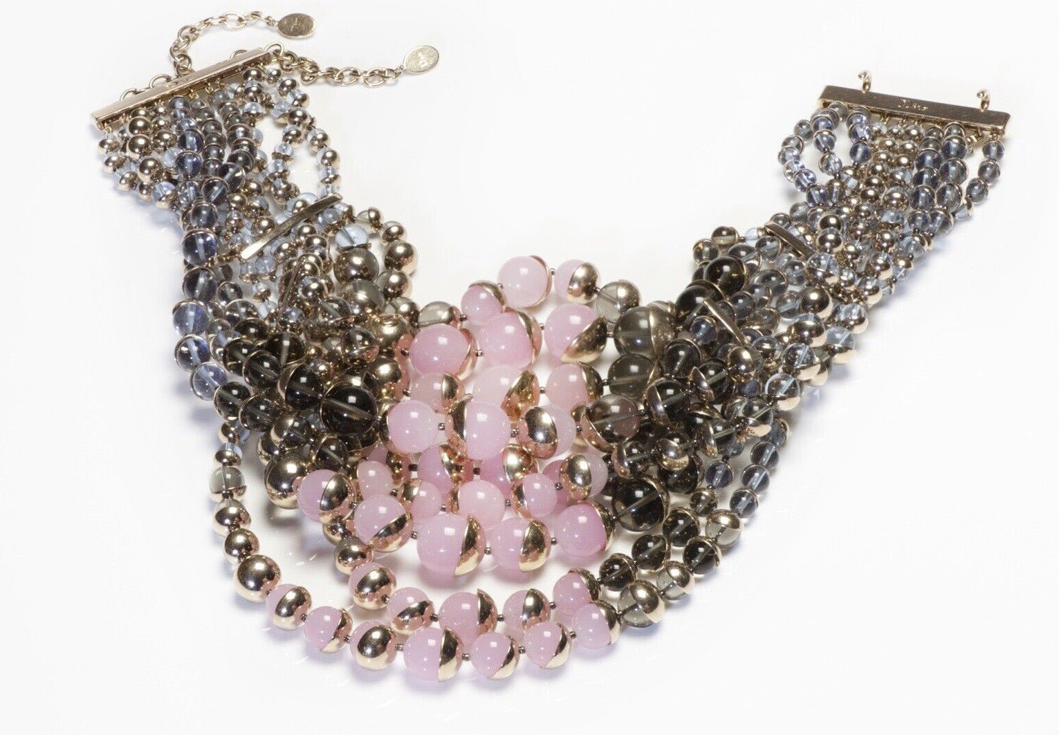 Christian Dior Pink Gray Glass Beads Mise En Dior Tribale Masai Choker Necklace - DSF Antique Jewelry