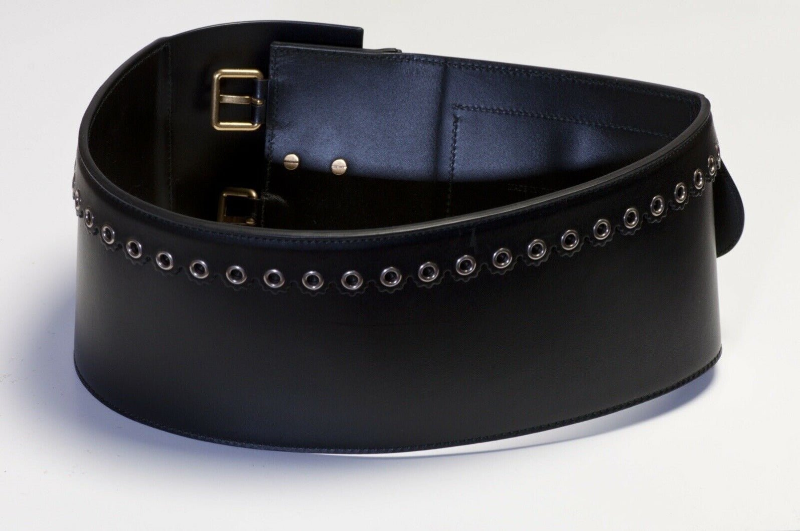 Christian Dior Wide Black Leather Saddle Bag Waist Belt - DSF Antique Jewelry