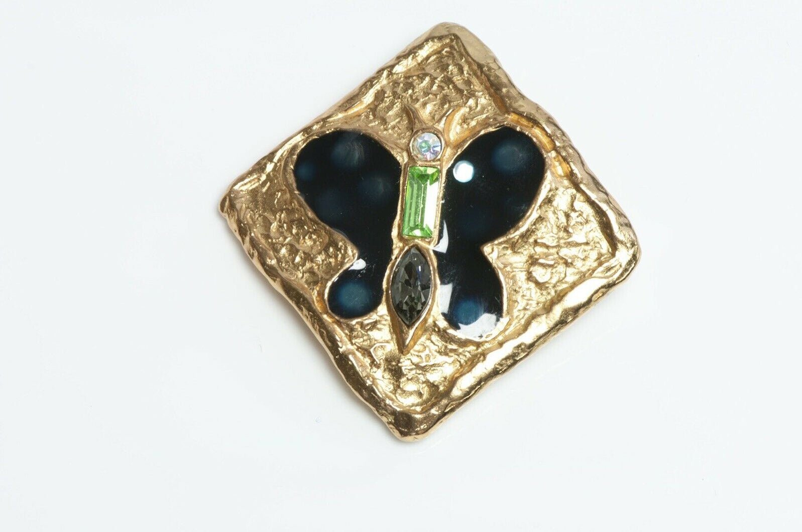 Christian Lacroix Blue Enamel Green Crystal Butterfly Brooch - DSF Antique Jewelry