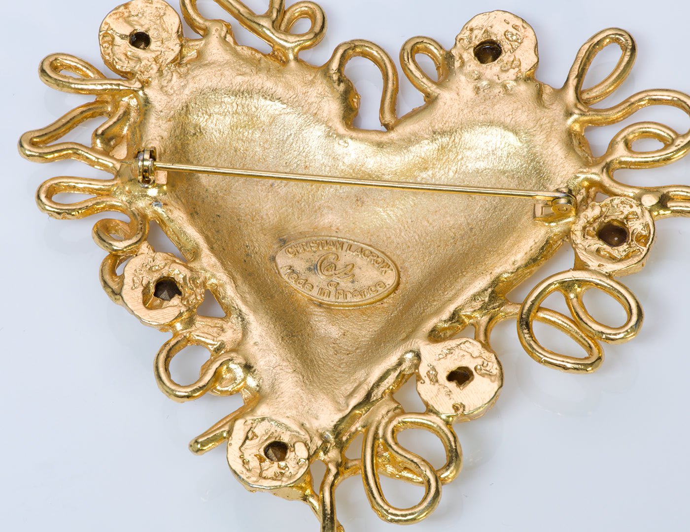 Christian Lacroix Couture Gold Tone Crystal Heart Brooch