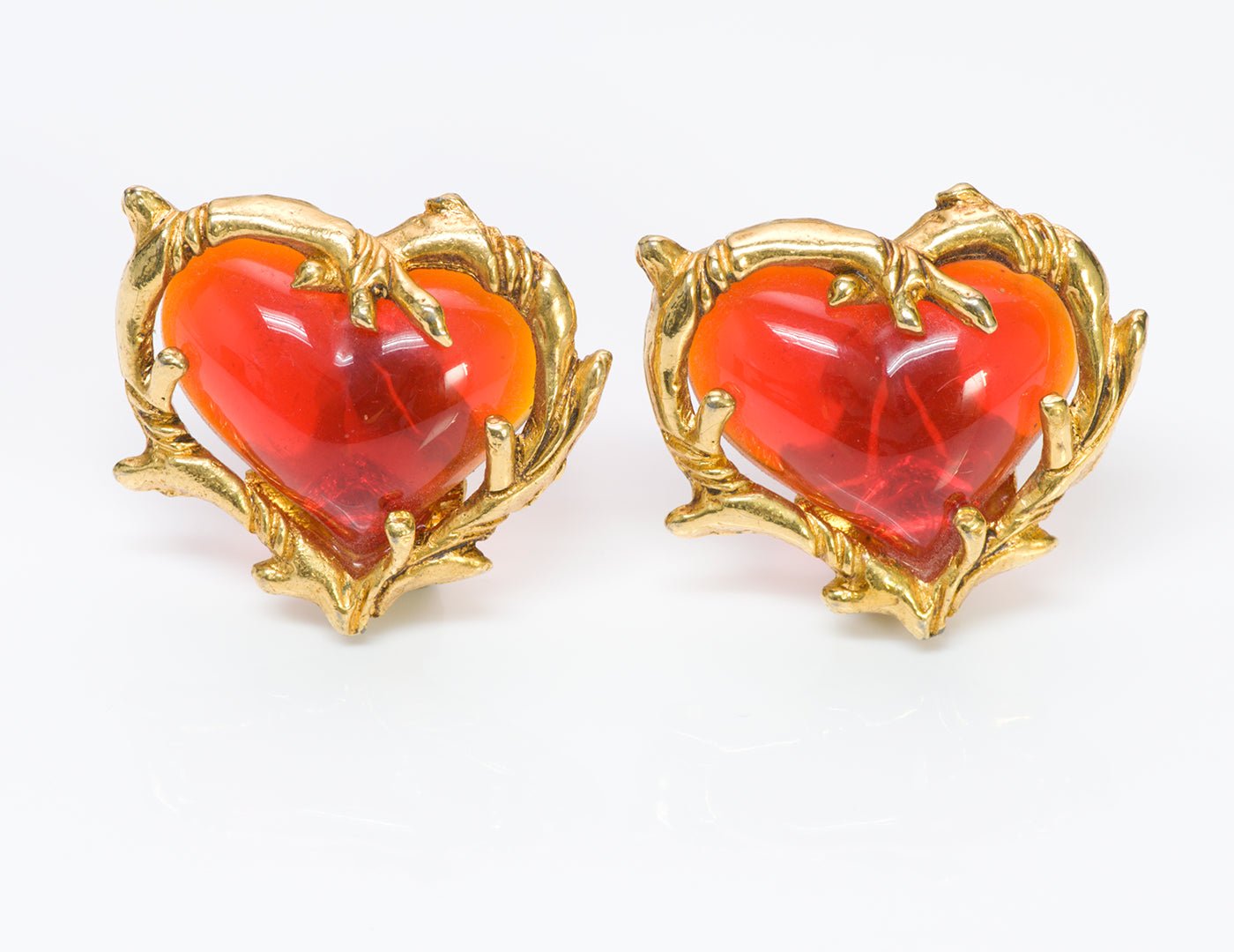 Christian Lacroix Couture Orange Heart Glass Earrings