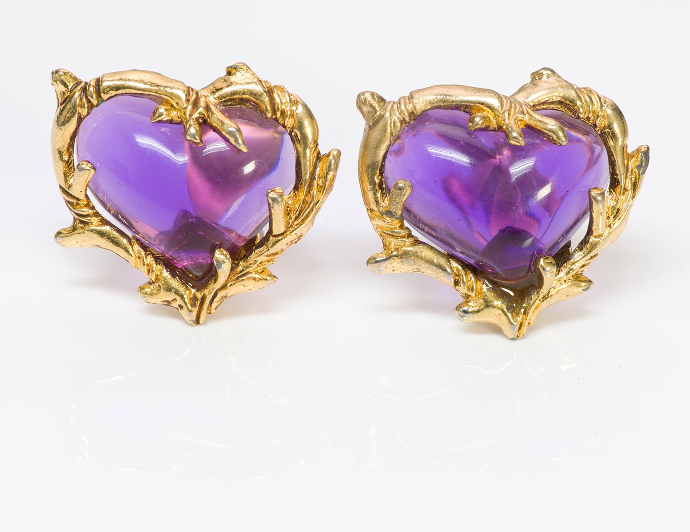 Christian Lacroix Couture Purple Heart Glass Earrings - DSF Antique Jewelry