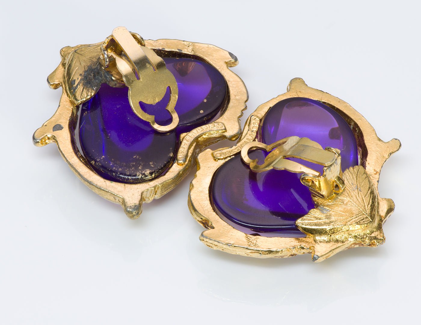 Christian Lacroix Couture Purple Heart Glass Earrings