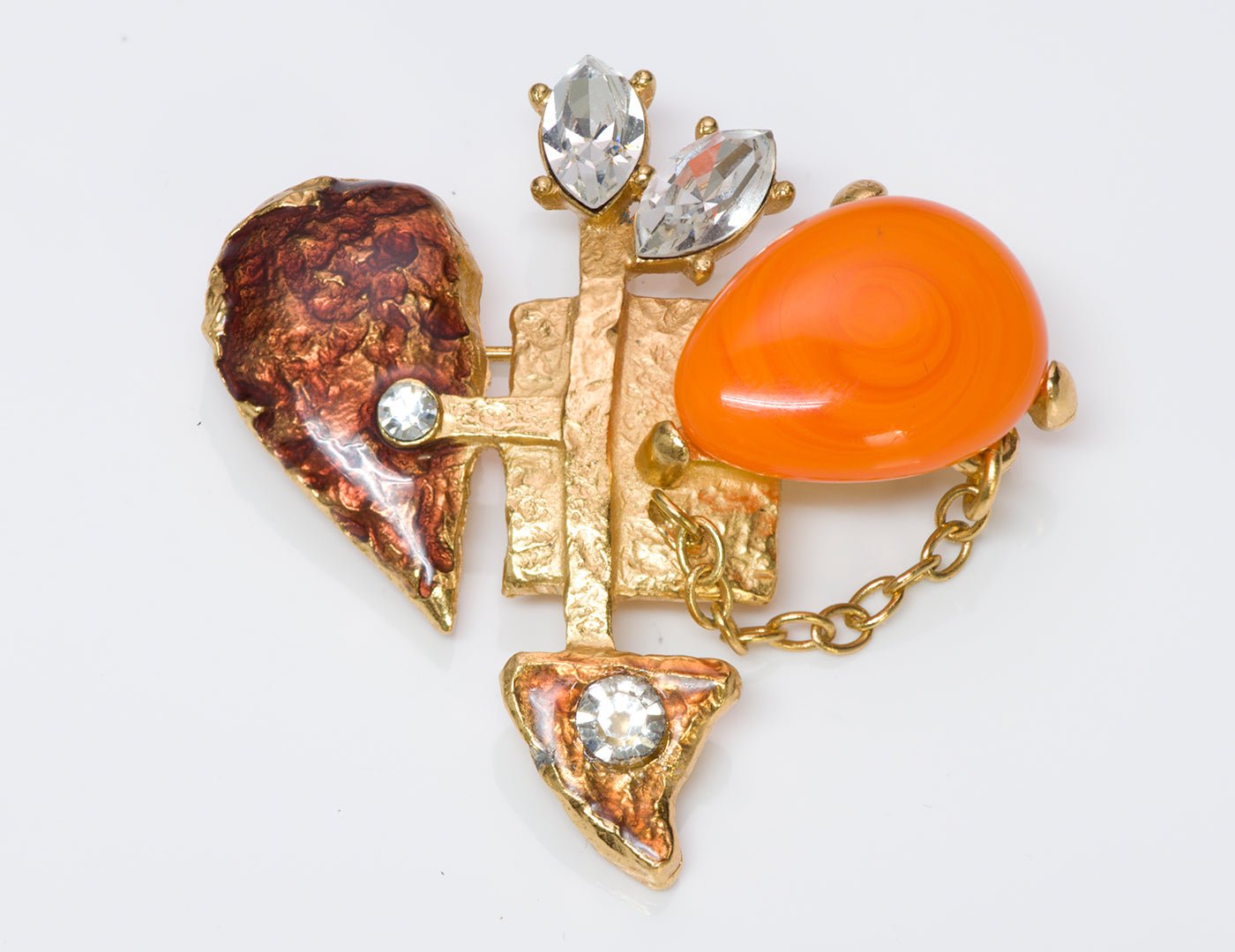 Christian Lacroix Enamel Heart Crystal Brooch - DSF Antique Jewelry