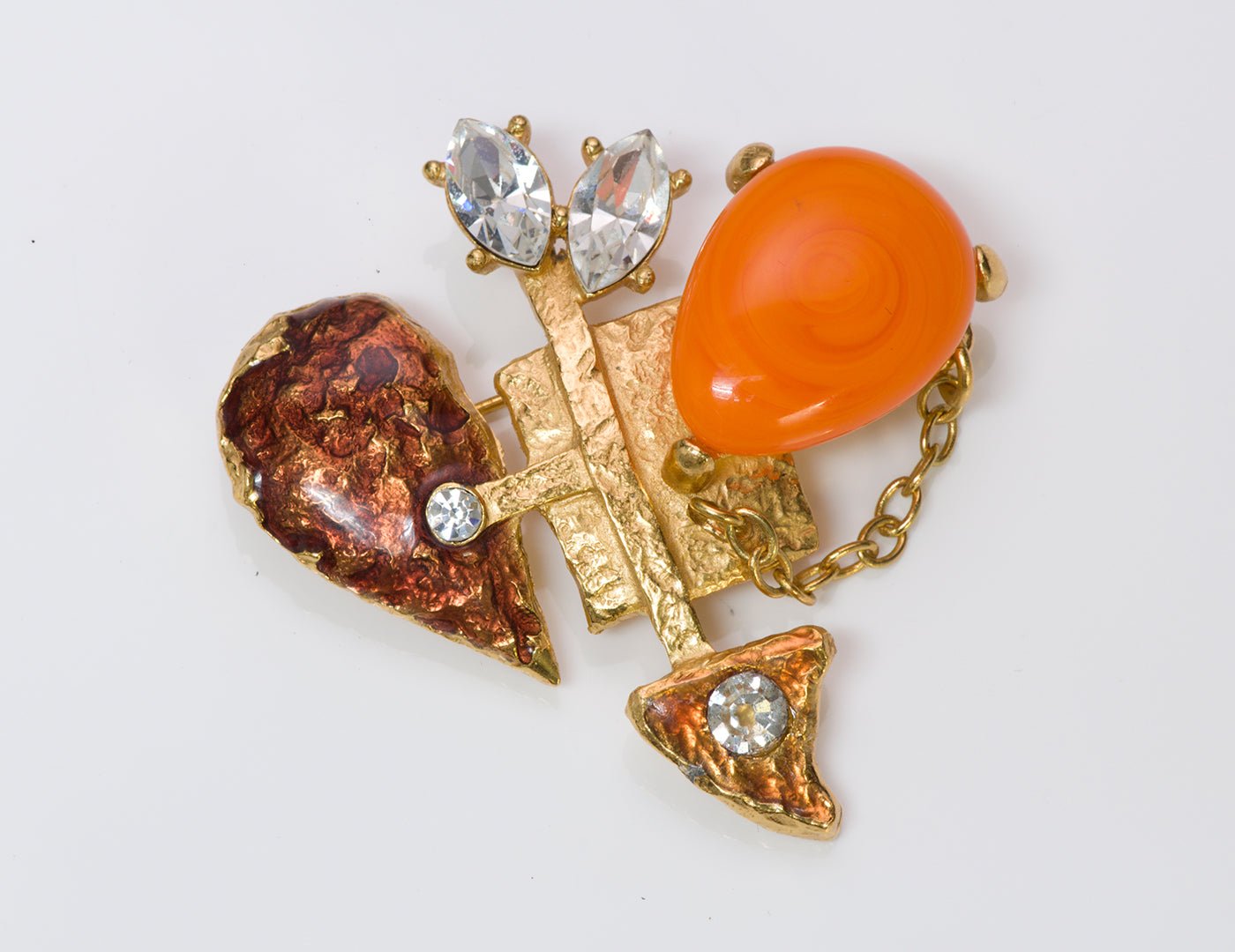 Christian Lacroix Enamel Heart Crystal Brooch - DSF Antique Jewelry