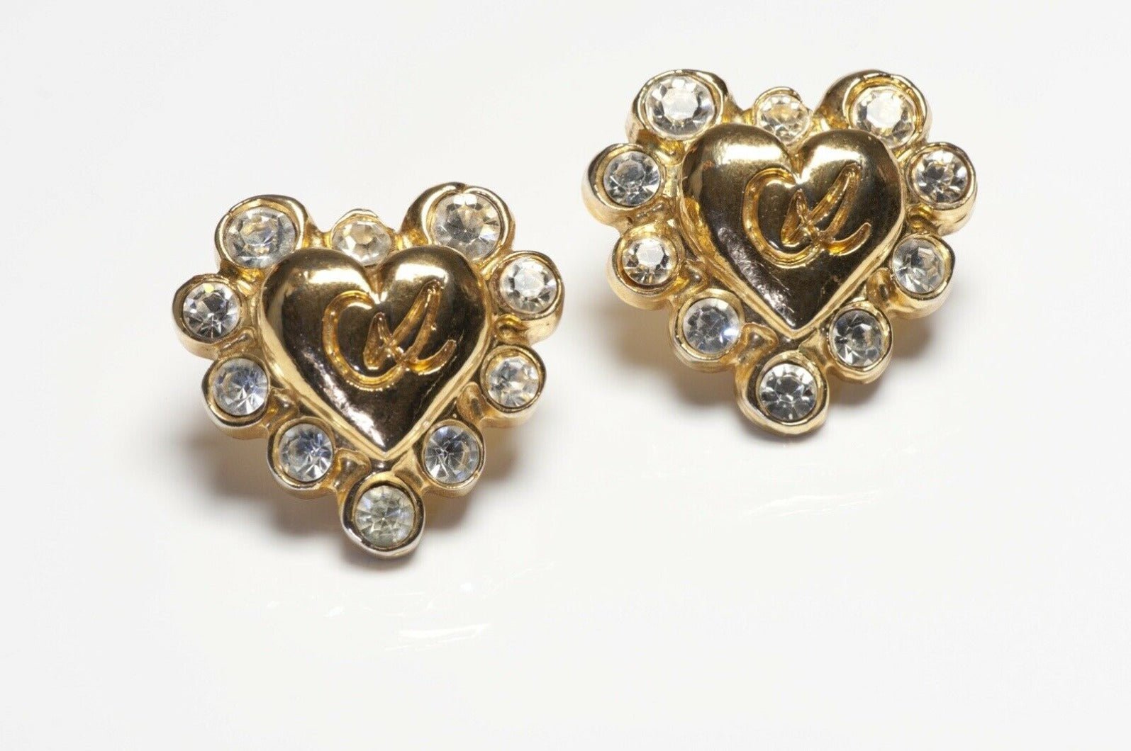 Christian Lacroix Paris Couture Large Crystal Heart Earrings