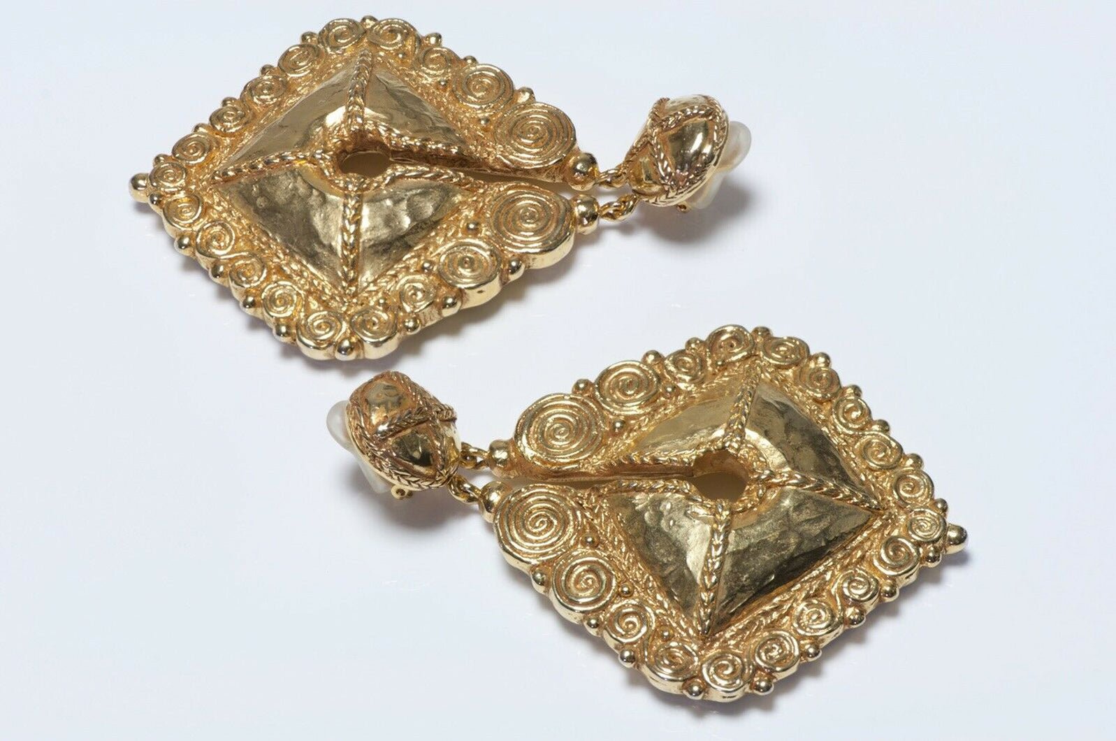 Christian Lacroix Paris Couture Long Drop Shield Earrings - DSF Antique Jewelry