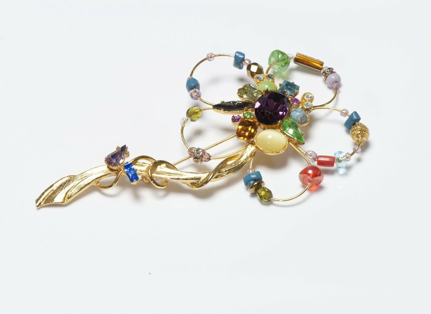 Christian Lacroix Paris Crystal Beads Cabochon Glass Flower Brooch