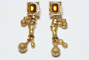Christian Lacroix Paris Long Glass Ball Drop Earrings