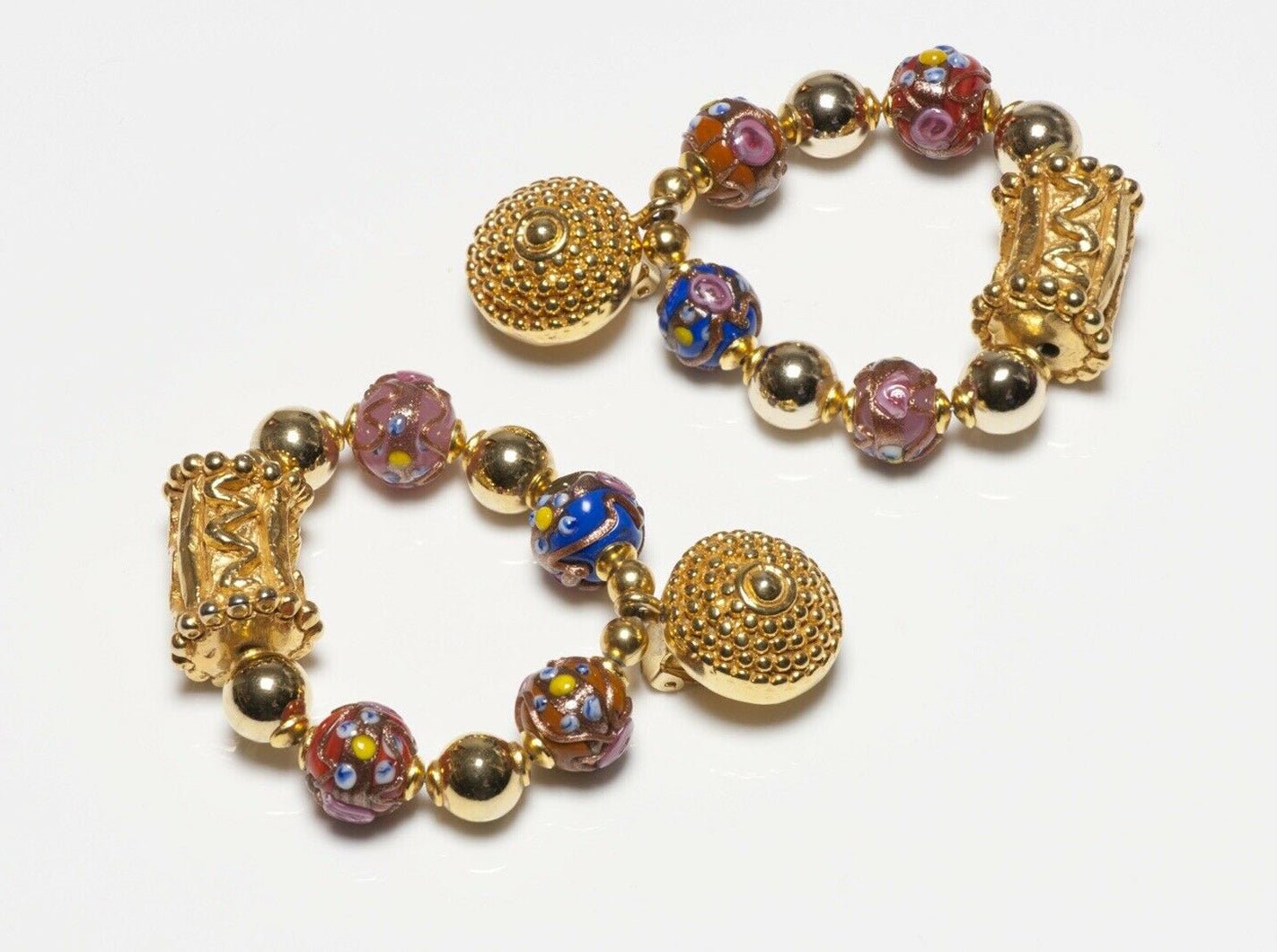 Christian Lacroix Paris Millefiori Glass Beads Hoop Earrings