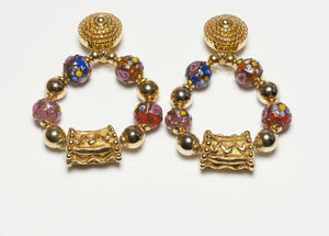 Christian Lacroix Paris Millefiori Glass Beads Hoop Earrings