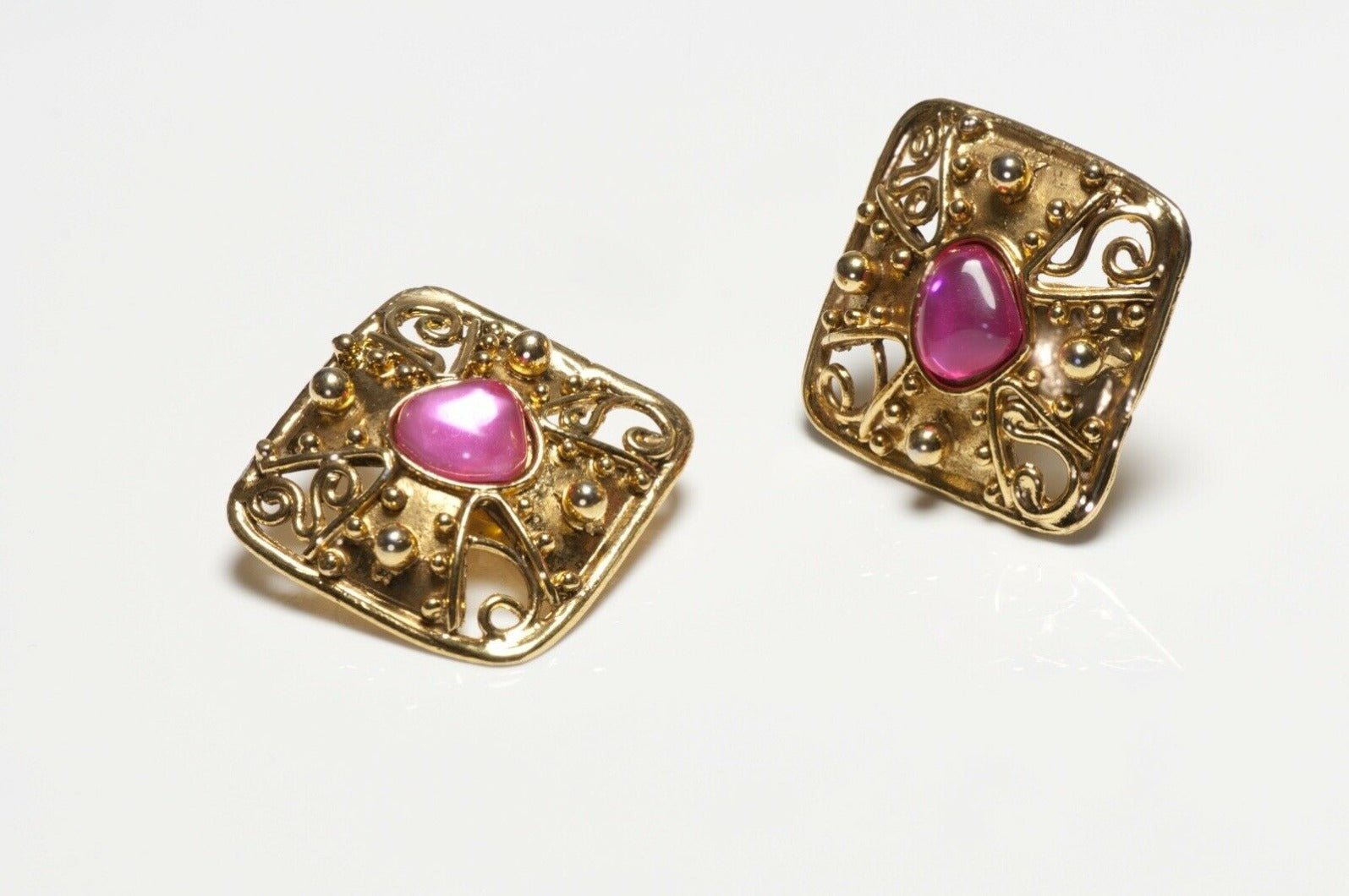 Christian Lacroix Paris Pink Poured Glass Maltese Cross Earrings