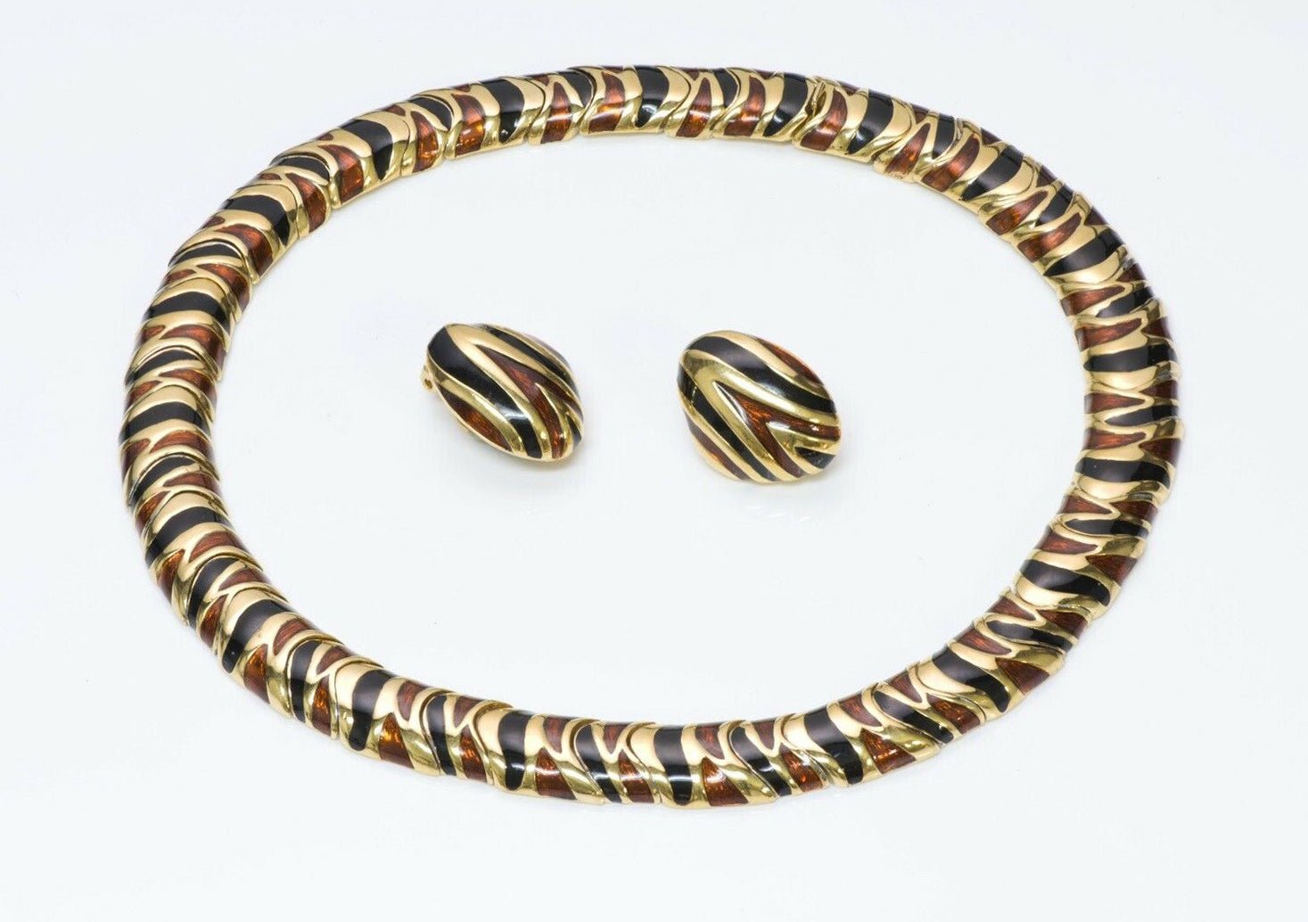 CINER Brown Black Enamel Striped Pattern Earrings Necklace Set