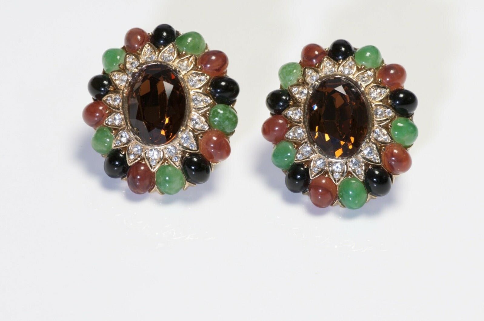 CINER Crystal Cabochon Glass Mughal Style Brooch Earrings Set