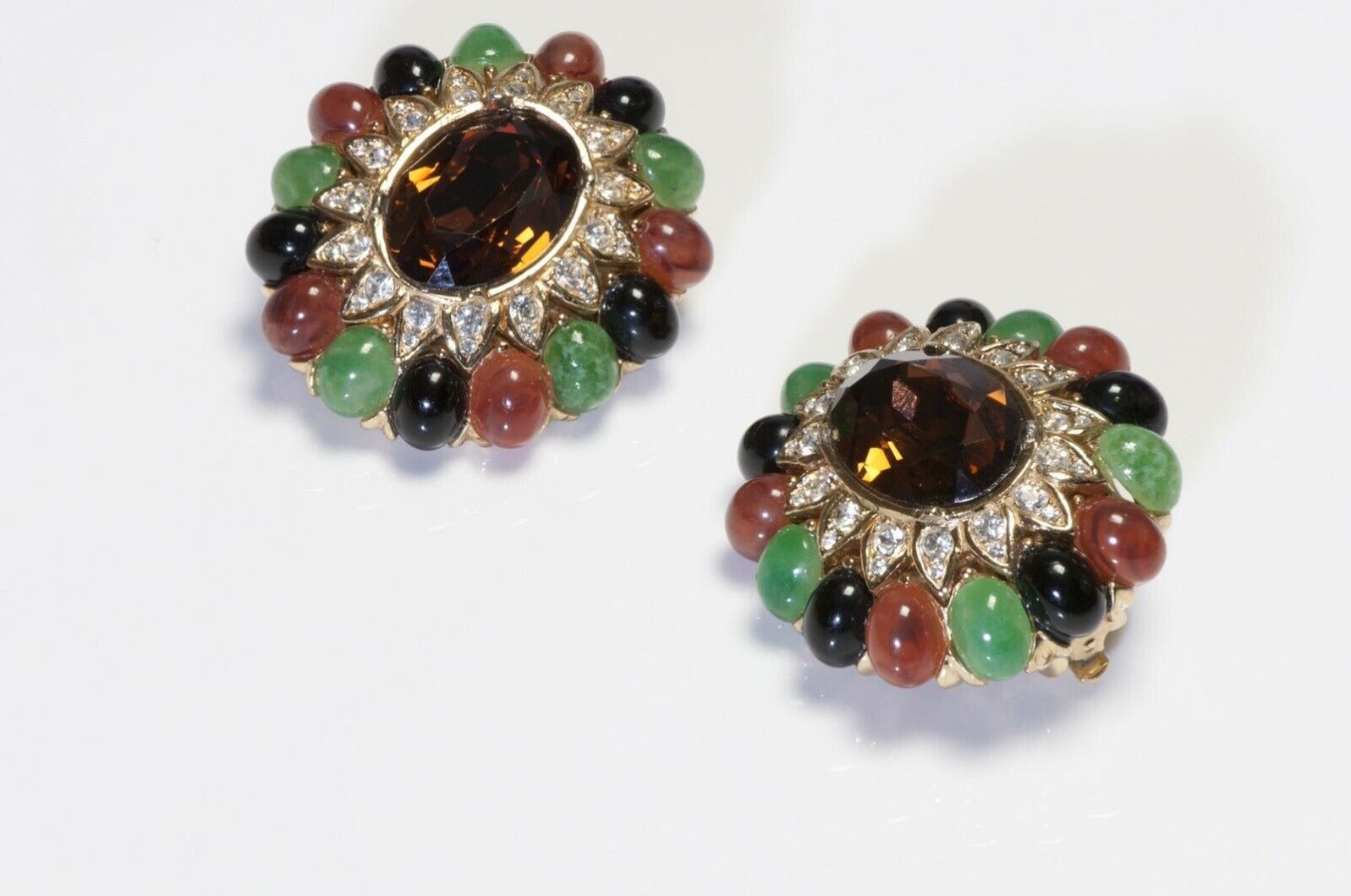 CINER Crystal Cabochon Glass Mughal Style Brooch Earrings Set