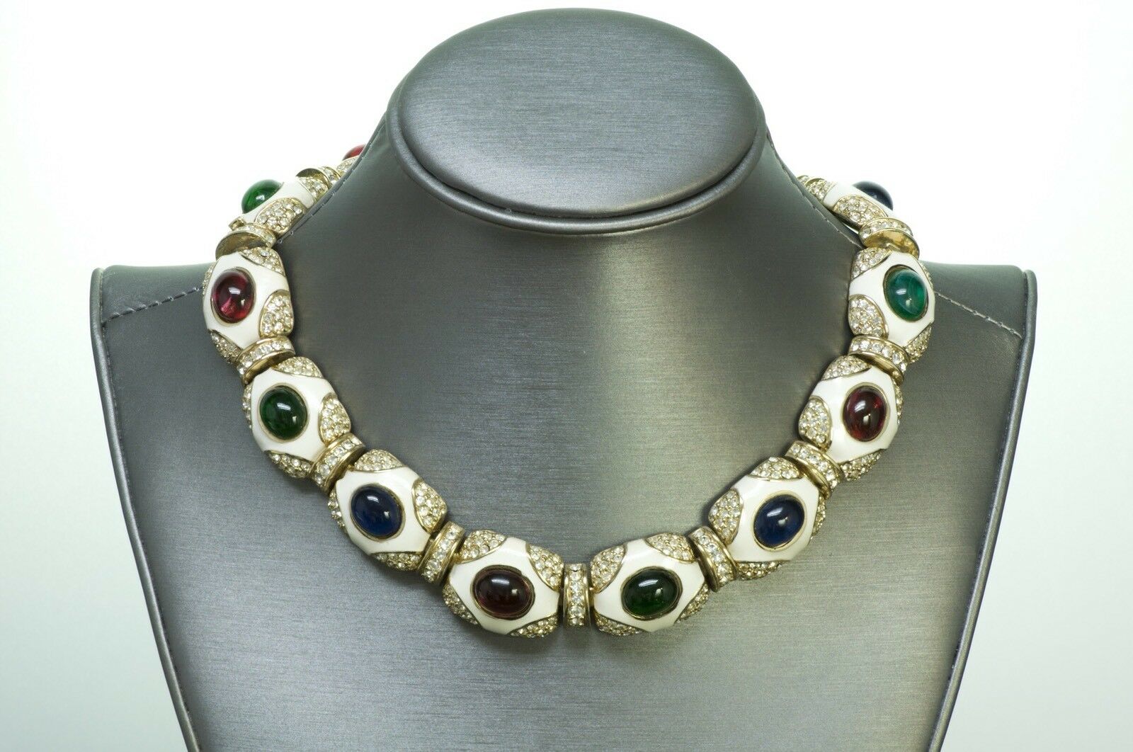 Ciner Enamel Cabochon Crystal Necklace Bracelet - DSF Antique Jewelry