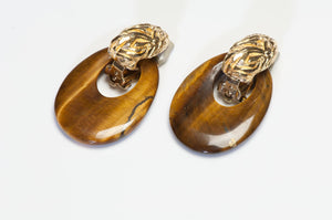 Ciner Gold Plated Tiger’s Eye Interchangeable Door Knocker Earrings