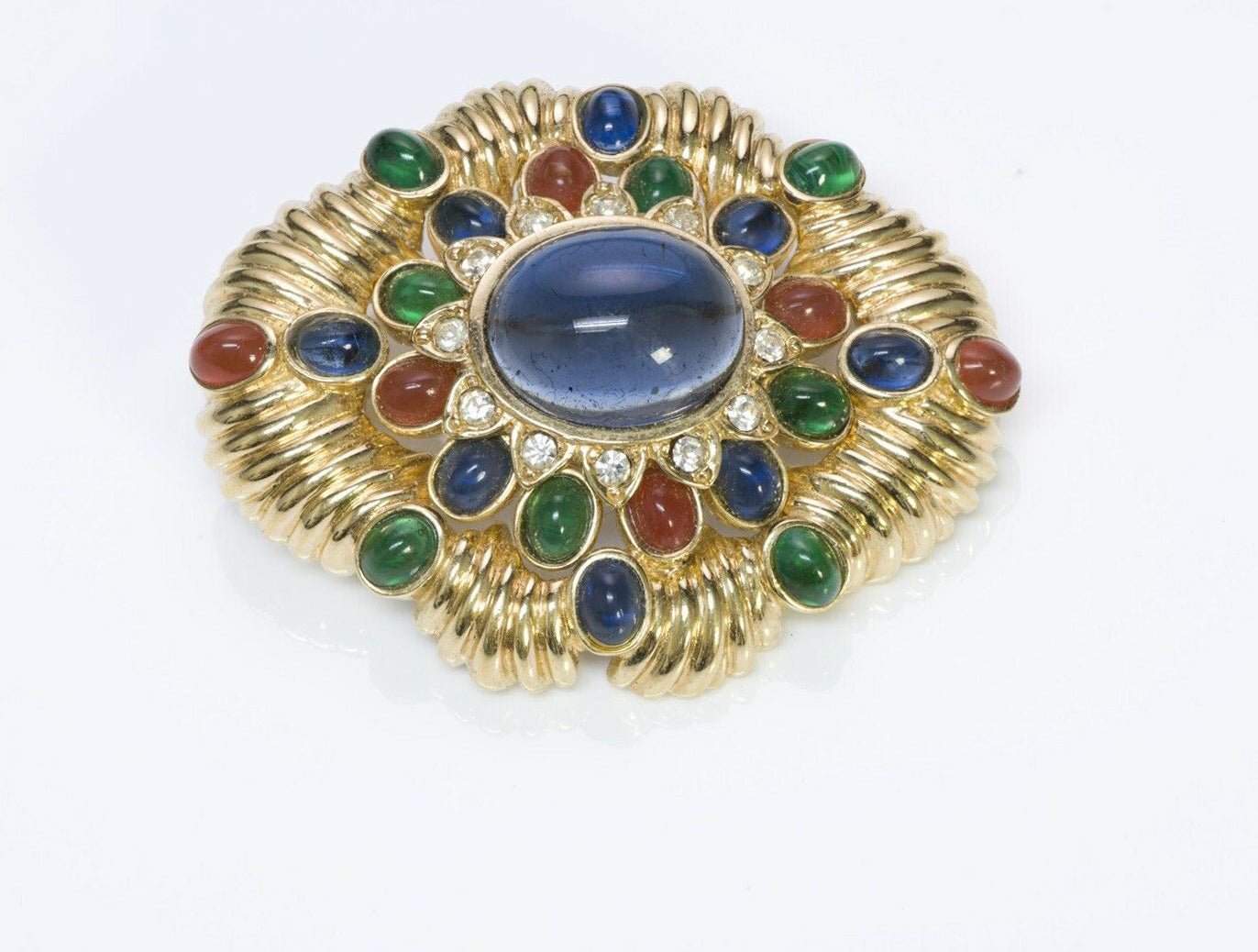 CINER Jewels of India Blue Red Green Cabochon Glass Pendant Brooch
