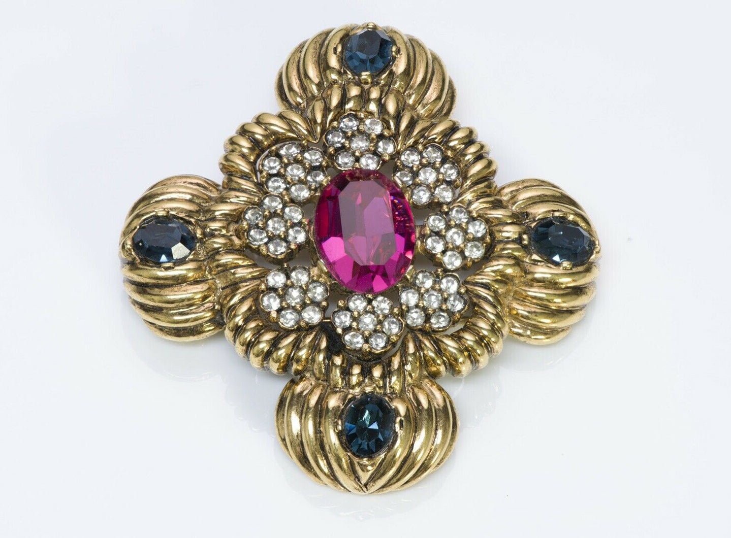 CINER Jewels of India Pink Blue Crystal Maltese Cross Pendant Brooch