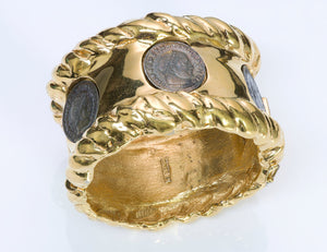 Ciner Wide Gold Tone Coin Bangle Bracelet